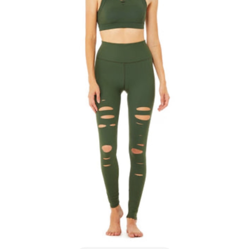 Alo yoga pants high waist ripped warrior full length dark gray